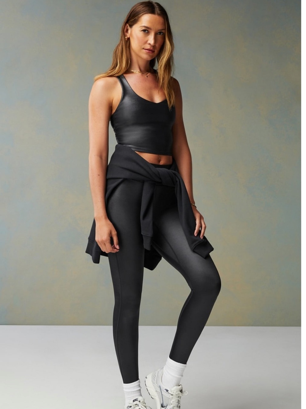 Fabletics set Black High-Waisted Leggings and racer back crop top